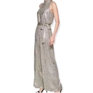 Vince Camuto Women's Metallic Ruffled Jumpsuit Gold Size 12